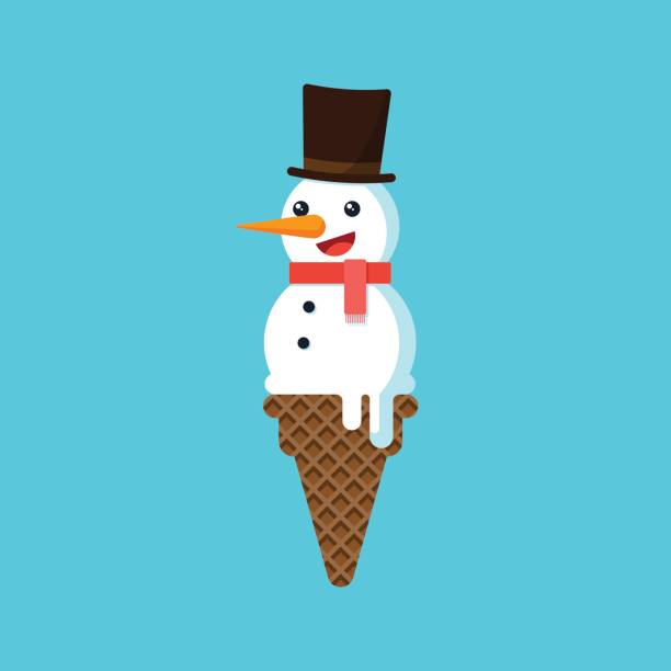Happy new year concept flat design Happy new year concept flat design, snowman on ice cream cone, vector illustration melting snow man stock illustrations