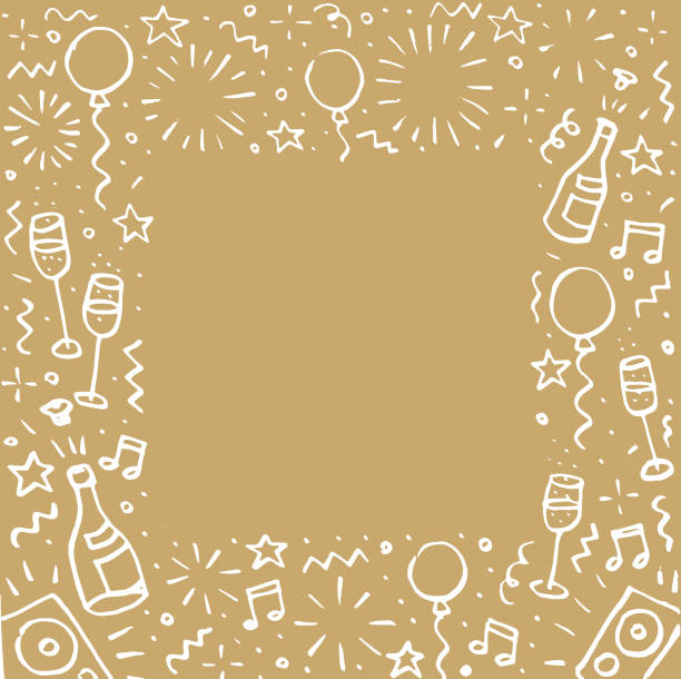 Happy new year doodle greeting card You can edit the colors or sizes easily if you have Adobe Illustrator or other vector software. All shapes are vector champagne borders stock illustrations