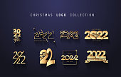 istock 2022 Happy New Year golden logo different design. Decoration for new year holidays. Big set of Happy New Years typographic golden metallic vector elements. Template for web, site, social networks. 1313531550