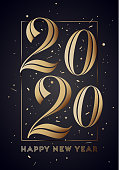 2020. Happy New Year. Greeting card with inscription Happy New Year 2020. Fashion style for Happy New Year 2020 or Merry Christmas theme. Holiday background, card and poster. Vector Illustration