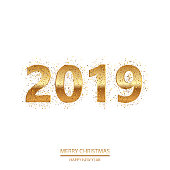 Happy New Year or Christmas background with golden text. Vector