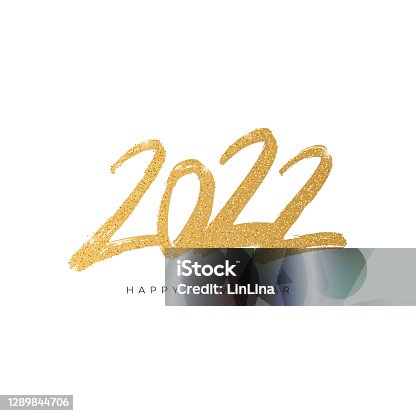 istock 2022 Happy New Year. Vector golden text with gold glitter texture. Handwritten calligraphic print. 1289844706