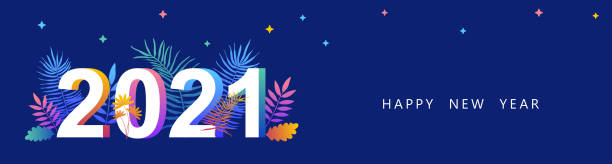 2021. Happy New year. Vector illustration. New year symbol vector illustration. Tropical leaves 2021. Happy new year 2021 creative greeting card design. Floral design for calendar. Tropical banner 2021. Happy New year. Vector illustration. New year symbol vector illustration. Tropical leaves 2021. Happy new year 2021 creative greeting card design. Floral design for calendar. Tropical banner new year's day stock illustrations