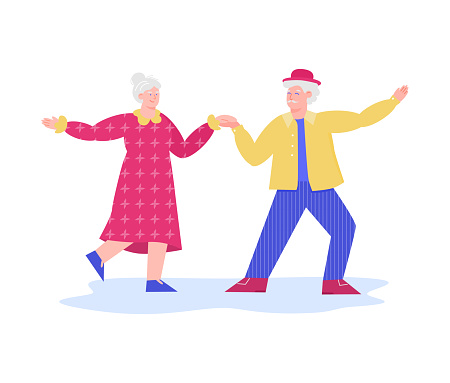 Happy Old Couple Dancing Together Cartoon Senior Man And Woman Stock ...