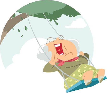 Happy old woman on the swing