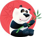 vector illustration of happy panda holding bamboo…