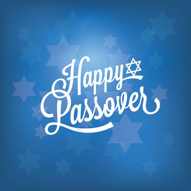 happy passover card with blue bokeh background happy passover card with blue bokeh background passover stock illustrations