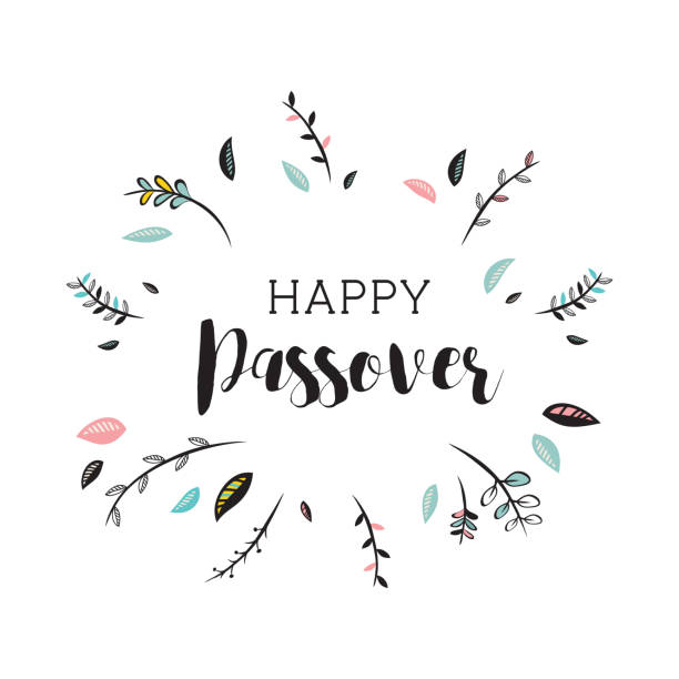 happy passover card with floral decoration. vector illustration cute happy passover card with floral decoration. vector illustration passover stock illustrations