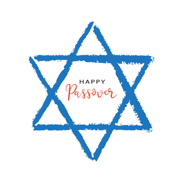 Happy Passover handwritten lettering in Jewish star of David. Hand drawn brush pen calligraphy, typography. Simple creative vector design for easter holiday greeting card, stamp, label, logo, invitation, banner, poster. passover stock illustrations