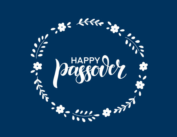 Happy Passover illustration Happy Passover illustration with greeting text and floral decoration on the dark blue background. Vector illustration for the Jewish Easter celebration concept. Hand lettering calligraphy. passover stock illustrations