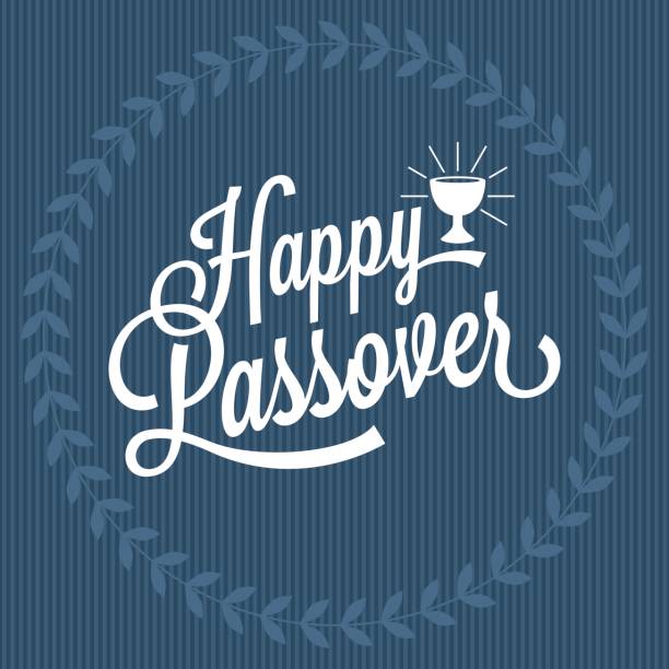 happy passover happy passover hand lettering, with wreath and grail passover stock illustrations