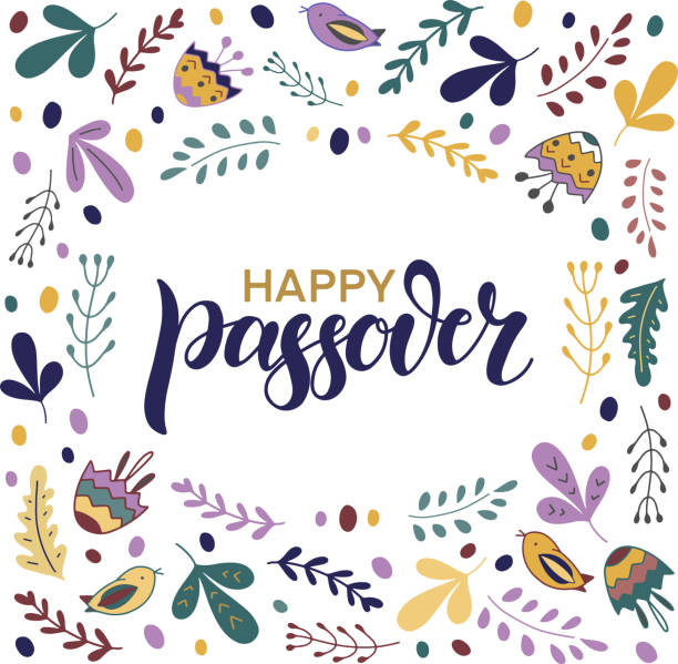 Happy Passover vector illustration Happy Passover illustration with greeting text and decoration of flowers and leaves. Hand lettering calligraphy. Vector illustration for the Jewish Easter celebration concept. passover stock illustrations