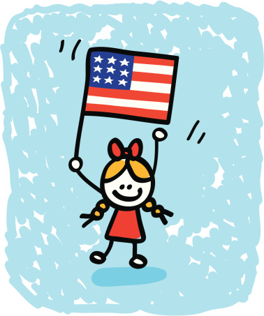 ハッピー愛国心アメリカンガールのお子様にアメリカの旗カットイラスト画像 いたずら書きのベクターアート素材や画像を多数ご用意 Istock