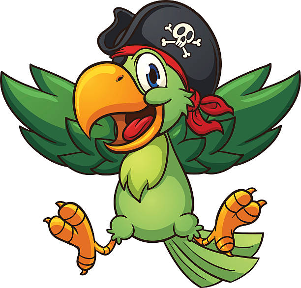 счастливый красный попугай - pics of the pirate with parrot stock illustrat...