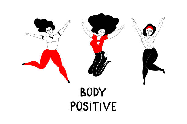 Happy plus size girls on a white background. Happy plus size girls on a white background. Body positive concept. Hand drawn vector illustration. big fat girl drawing stock illustrations