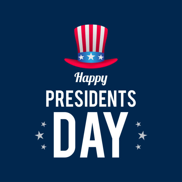 ilustraciones, imágenes clip art, dibujos animados e iconos de stock de ilustración de la tarjeta de felicitación del día de los presidentes felices. el sombrero del tío sam y la forma del hombre tipográfico - presidents day
