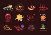 Happy Raksha Bandhan. Indian holiday. Vector typographic emblems, logo or badges. Usable for greeting cards, banners, print, t-shirts, posters and banners. Happy Rakhi.
