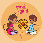 Happy Raksha Bandhan, Rakhi, brother and sister love greeting poster, card, vector illustration