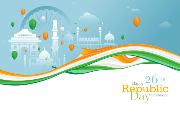 stockillustraties, clipart, cartoons en iconen met gelukkige republiek dag viering groet achtergrond - india