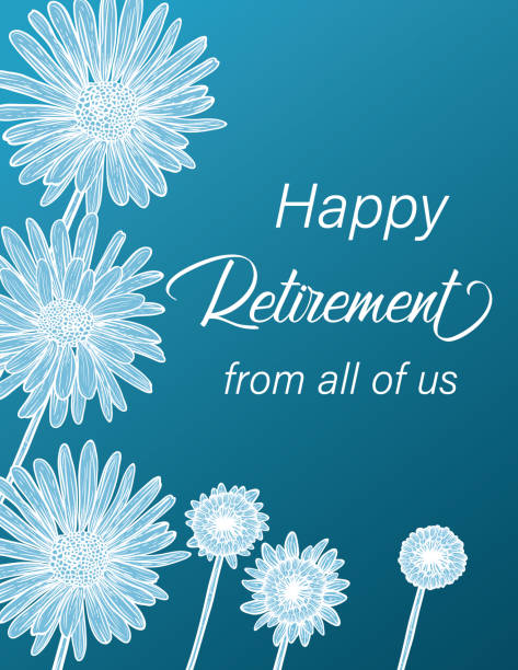 행복 한 은퇴 카드, 와, 식물, 꽃 그림 - retirement stock illustrations