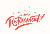 istock Happy Retirement. Vector handwritten lettering. 1303161886