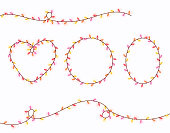 light bulb string decoration hanging garland frame border banner invitation label vector set illustration