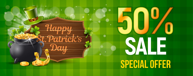 Happy Saint Patrick's Day. Vector Sale Discount