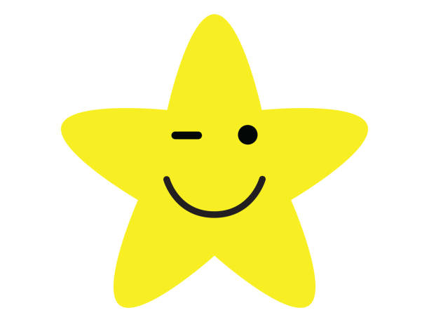 illustrations, cliparts, dessins animés et icônes de visage heureux de sourire de l’étoile jaune isolée sur le fond blanc - portrait, fond studio,