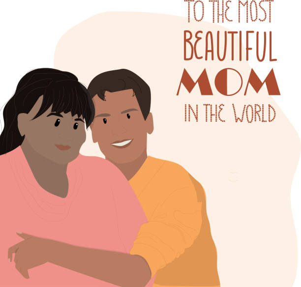 Happy smiling afro-american mother and son portrait.  african american mothers day stock illustrations