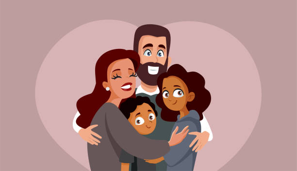ilustrações de stock, clip art, desenhos animados e ícones de happy smiling multi ethnic family vector illustration - foster kids