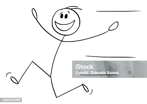 istock Happy Smiling Person Running with Arms Open , Vector Cartoon Stick Figure Illustration 1366754989