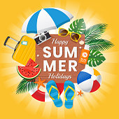 istock Happy Summer Holidays with beach summer accessories. 1402189548