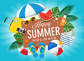 istock Happy Summer Holidays with beach summer accessories. 1403136869