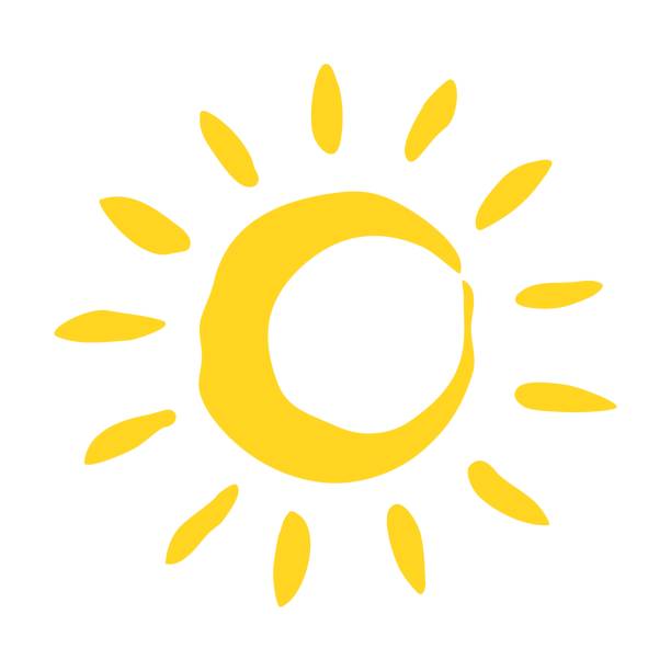 stockillustraties, clipart, cartoons en iconen met gelukkige hand van het de zomerzonsymbool die met verfborstel wordt geschilderd - zomer nederland