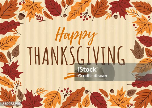 istock Happy Thanksgiving card with leaves frame. 860073290