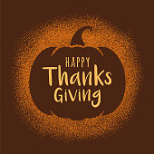 Happy Thanksgiving Day greeting card with pumpkin. - Illustration