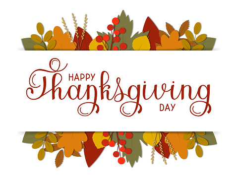 Happy thanksgiving day text decorated with autumn border.