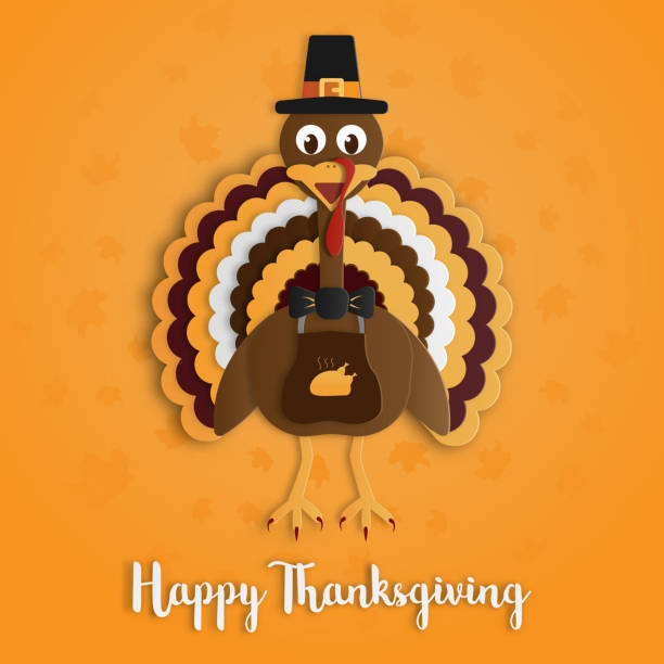 Happy Thanksgiving day with turkey paper art on yellow orange background. Holiday and festival concept. Decoration and greeting card theme. accelerator startup stock illustrations