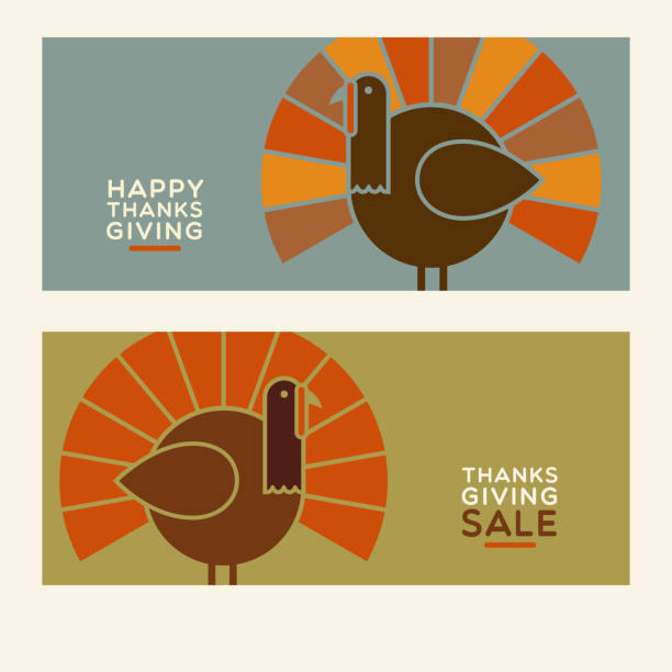 Happy Thanksgiving flat minimalist design elements. Abstract modern turkeys and text designs. Happy Thanksgiving flat minimalist design elements. Abstract modern turkey and text design. For greeting cards, web banners, advertising, print. turkey stock illustrations