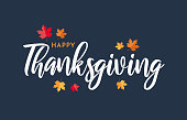 istock Happy Thanksgiving lettering background with leafs. Vector 1284116116