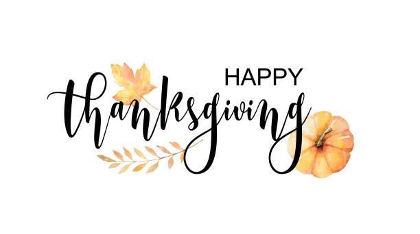 vektör suluboya sonbahar yaprakları ve dalları beyaz arka planda izole ile happy şükran metin. - happy thanksgiving stock illustrations
