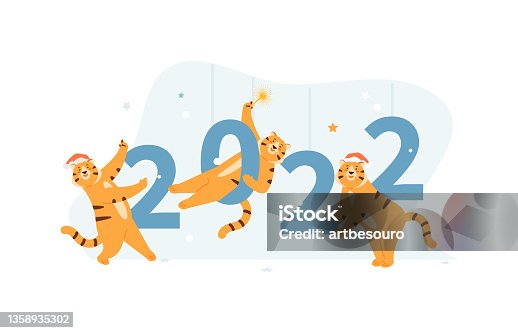 istock Happy tigers symbol of the 2022 New Year 1358935302