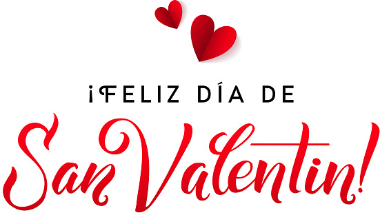 Happy Valentines Day Card Spanish Calligraphic Poster With Paper Hearts