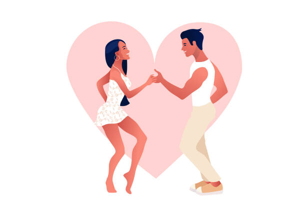 sevgililer günün kutlu olsun. salsa şehirde. sokak dansı. güzel bir çift dansı. aşık insanlar. - salsa dancing stock illustrations