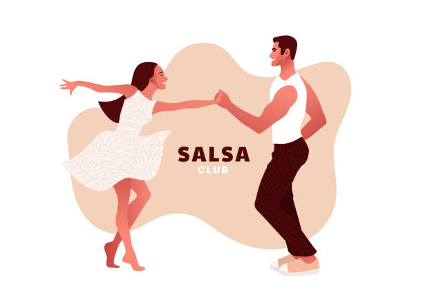 sevgililer günün kutlu olsun. salsa şehirde. sokak dansı. güzel bir çift dansı. aşık insanlar. - salsa dancing stock illustrations