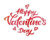 Vector hand drawn watercolor „Happy Valentine's day“ inscription with hearts.