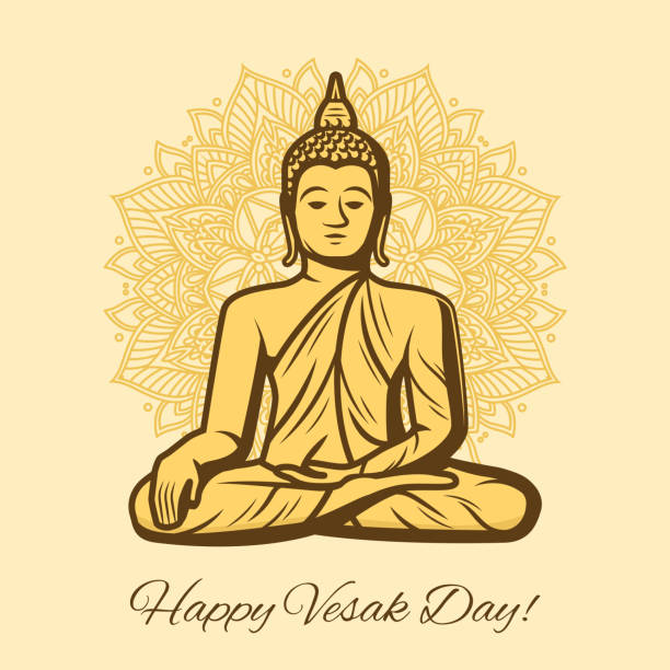 Happy Vesak Dag vakantie. Boedha in meditatie​​vectorkunst illustratie
