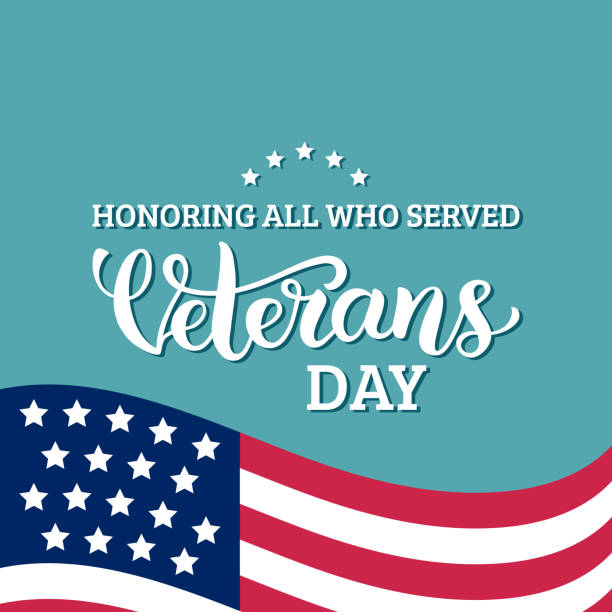 Happy Veterans Day lettering with USA flag vector illustration....