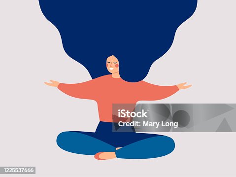 istock Happy woman sits on the floor with open arms. 1225537666