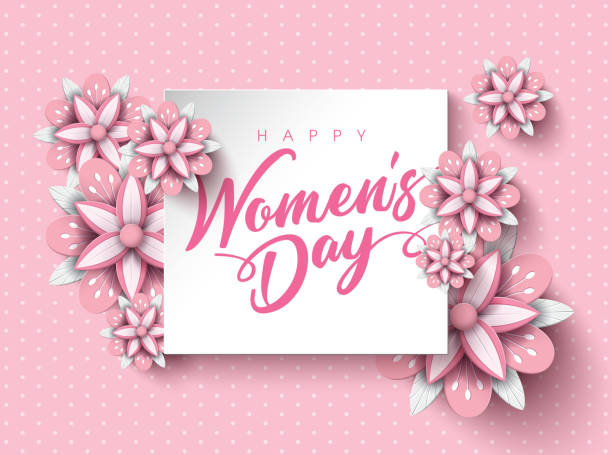 Happy Women's Day Women's Day Poster Design with Flower women borders stock illustrations